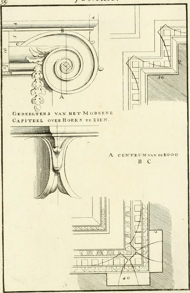 An illustration from Verhandeling over de bouwkunde : met de noodige aanmerkingen en waarneemingen, 1781, leaf 202