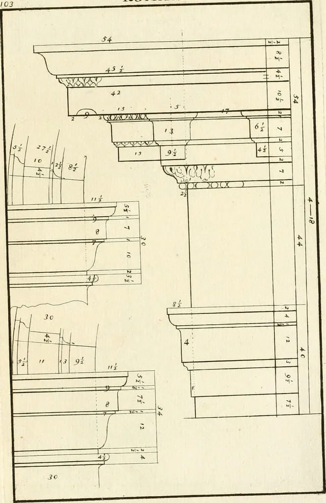 An illustration from Verhandeling over de bouwkunde : met de noodige aanmerkingen en waarneemingen, 1781, leaf 210