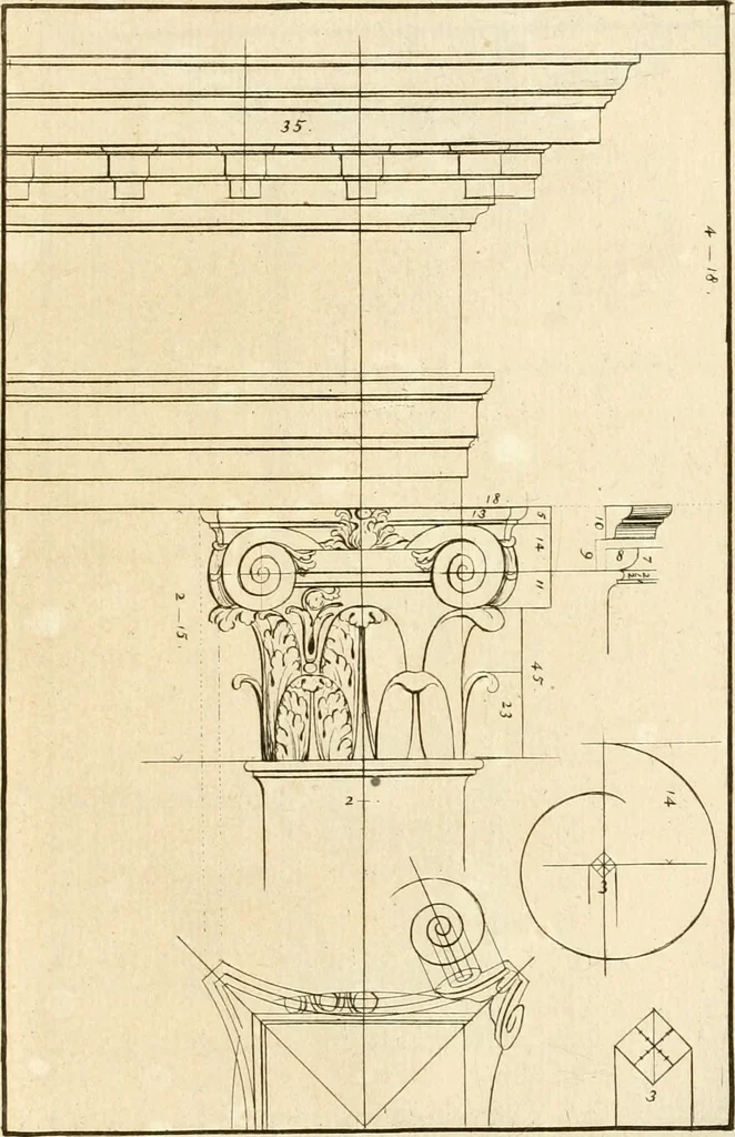 An illustration from Verhandeling over de bouwkunde : met de noodige aanmerkingen en waarneemingen, 1781, leaf 212