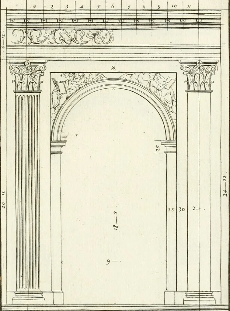 An illustration from Verhandeling over de bouwkunde : met de noodige aanmerkingen en waarneemingen, 1781, leaf 228