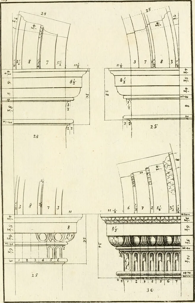 An illustration from Verhandeling over de bouwkunde : met de noodige aanmerkingen en waarneemingen, 1781, leaf 238