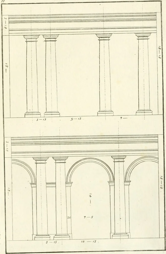 An illustration from Verhandeling over de bouwkunde : met de noodige aanmerkingen en waarneemingen, 1781, leaf 26