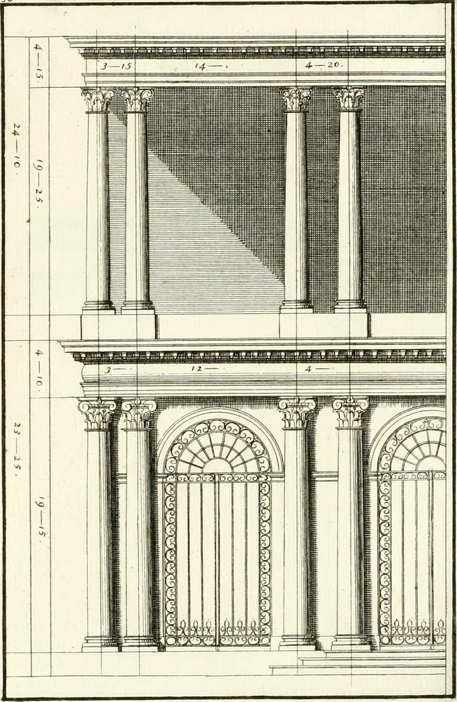 An illustration from Verhandeling over de bouwkunde : met de noodige aanmerkingen en waarneemingen, 1781, leaf 264