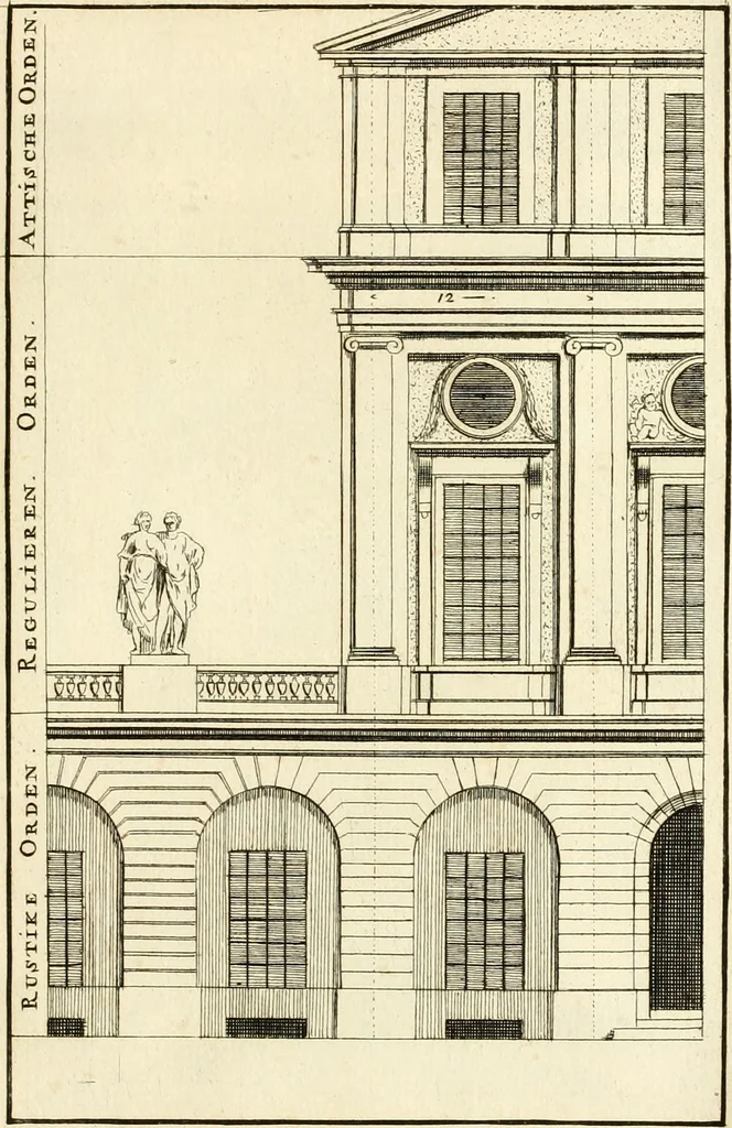 An illustration from Verhandeling over de bouwkunde : met de noodige aanmerkingen en waarneemingen, 1781, leaf 336