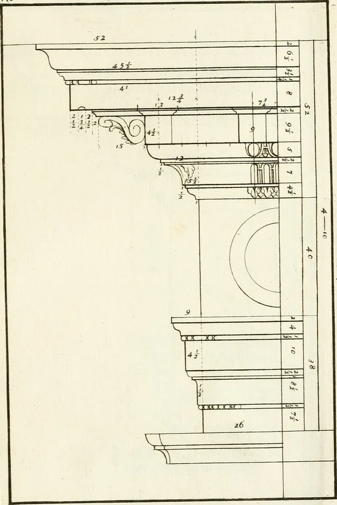 An illustration from Verhandeling over de bouwkunde : met de noodige aanmerkingen en waarneemingen, 1781, leaf 356
