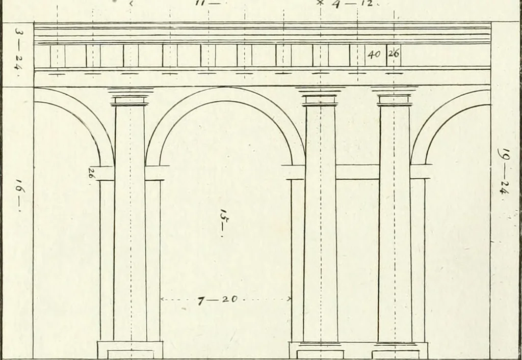 An illustration from Verhandeling over de bouwkunde : met de noodige aanmerkingen en waarneemingen, 1781, leaf 38