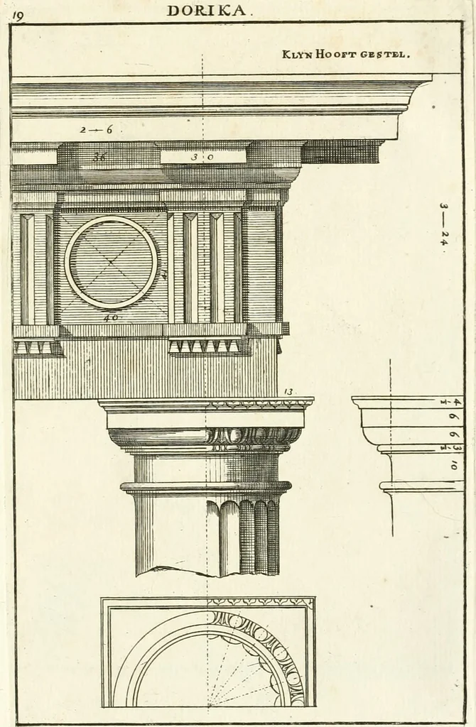 An illustration from Verhandeling over de bouwkunde : met de noodige aanmerkingen en waarneemingen, 1781, leaf 42