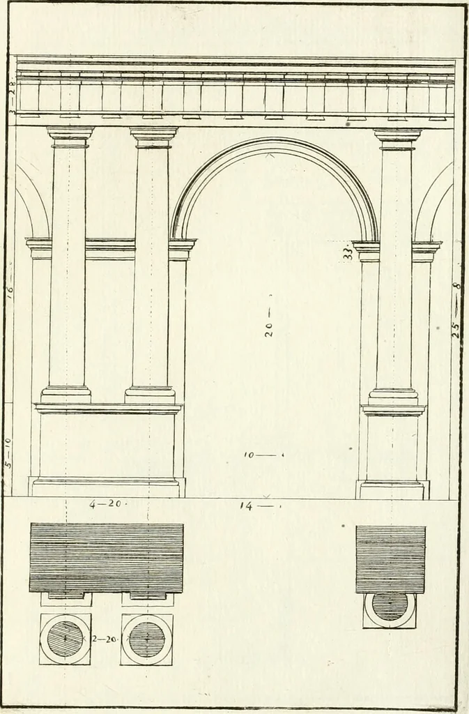 An illustration from Verhandeling over de bouwkunde : met de noodige aanmerkingen en waarneemingen, 1781, leaf 54