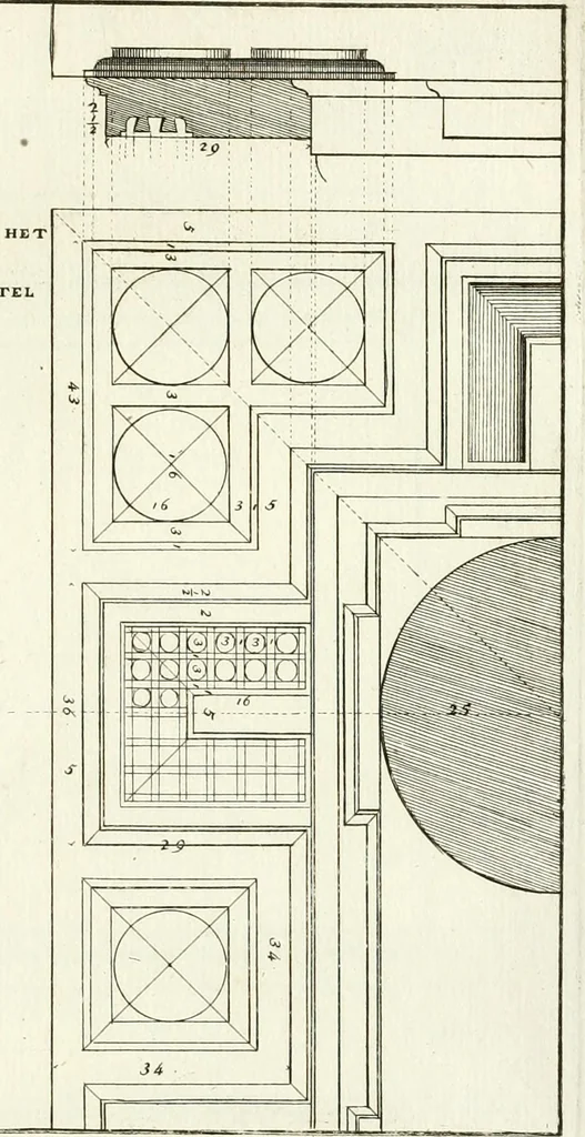 An illustration from Verhandeling over de bouwkunde : met de noodige aanmerkingen en waarneemingen, 1781, leaf 58
