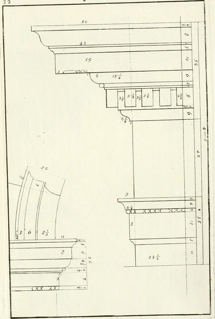 An illustration from Verhandeling over de bouwkunde : met de noodige aanmerkingen en waarneemingen, 1781, leaf 68