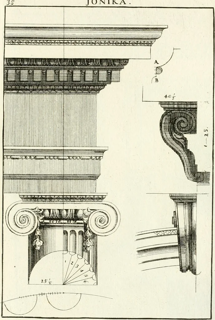 An illustration from Verhandeling over de bouwkunde : met de noodige aanmerkingen en waarneemingen, 1781, leaf 74