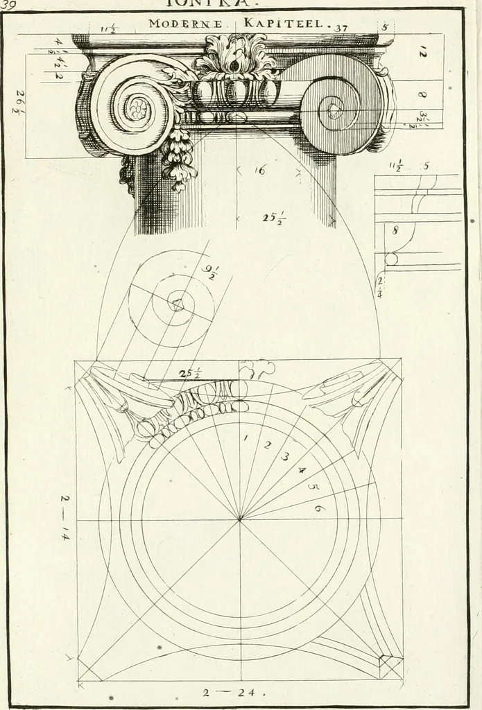 An illustration from Verhandeling over de bouwkunde : met de noodige aanmerkingen en waarneemingen, 1781, leaf 82