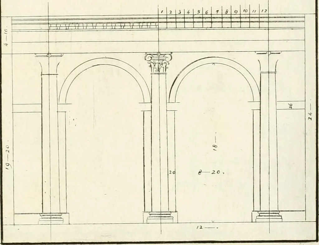 An illustration from Verhandeling over de bouwkunde : met de noodige aanmerkingen en waarneemingen, 1781, leaf 92
