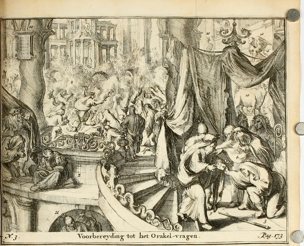 An illustration from Verhandeling van de oude orakelen der heydenen, 1687, leaf 201