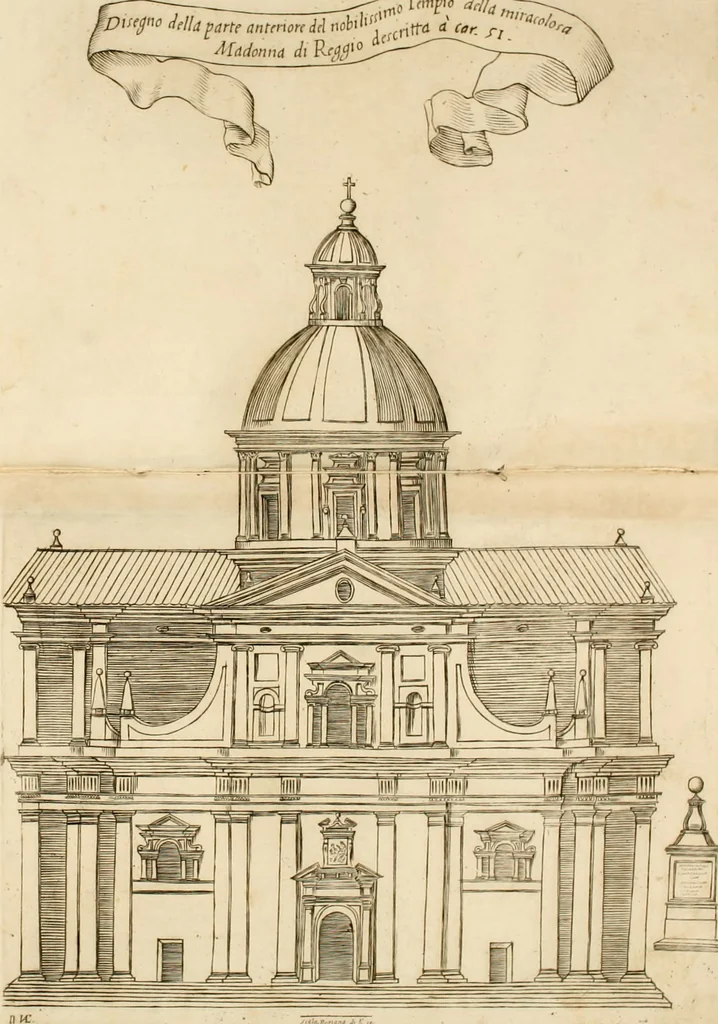 An illustration from Veridico racconto dell' origine, progressi e miracoli della Madonna di Reggio : con la descrittione d'alcune solennità, e del tempio : dichiarandosi le di lui pitture e sculture, e nominandosi gl' autori di quelle, 1666, leaf 175