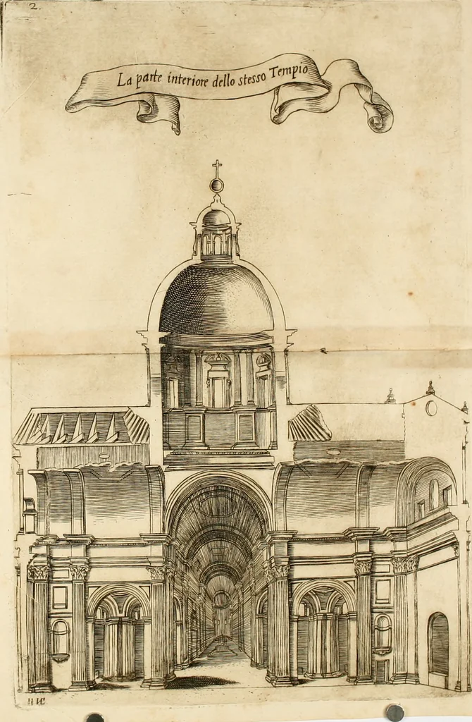 An illustration from Veridico racconto dell' origine, progressi e miracoli della Madonna di Reggio : con la descrittione d'alcune solennità, e del tempio : dichiarandosi le di lui pitture e sculture, e nominandosi gl' autori di quelle, 1666, leaf 177