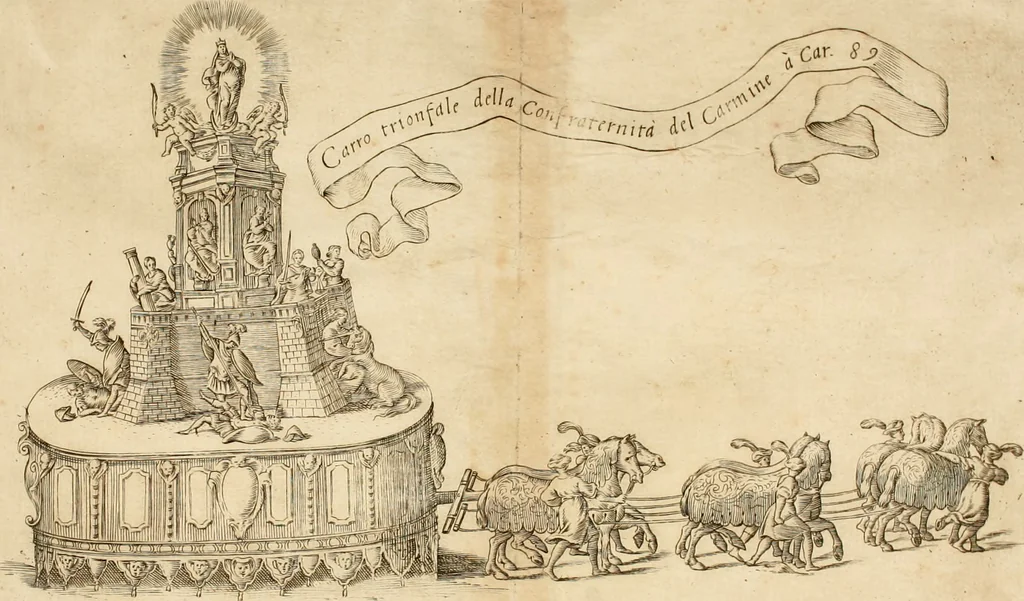 An illustration from Veridico racconto dell' origine, progressi e miracoli della Madonna di Reggio : con la descrittione d'alcune solennità, e del tempio : dichiarandosi le di lui pitture e sculture, e nominandosi gl' autori di quelle, 1666, leaf 185