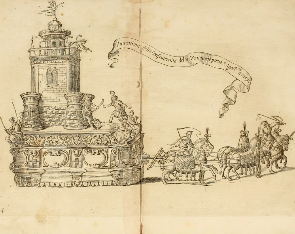 An illustration from Veridico racconto dell' origine, progressi e miracoli della Madonna di Reggio : con la descrittione d'alcune solennità, e del tempio : dichiarandosi le di lui pitture e sculture, e nominandosi gl' autori di quelle, 1666, leaf 187