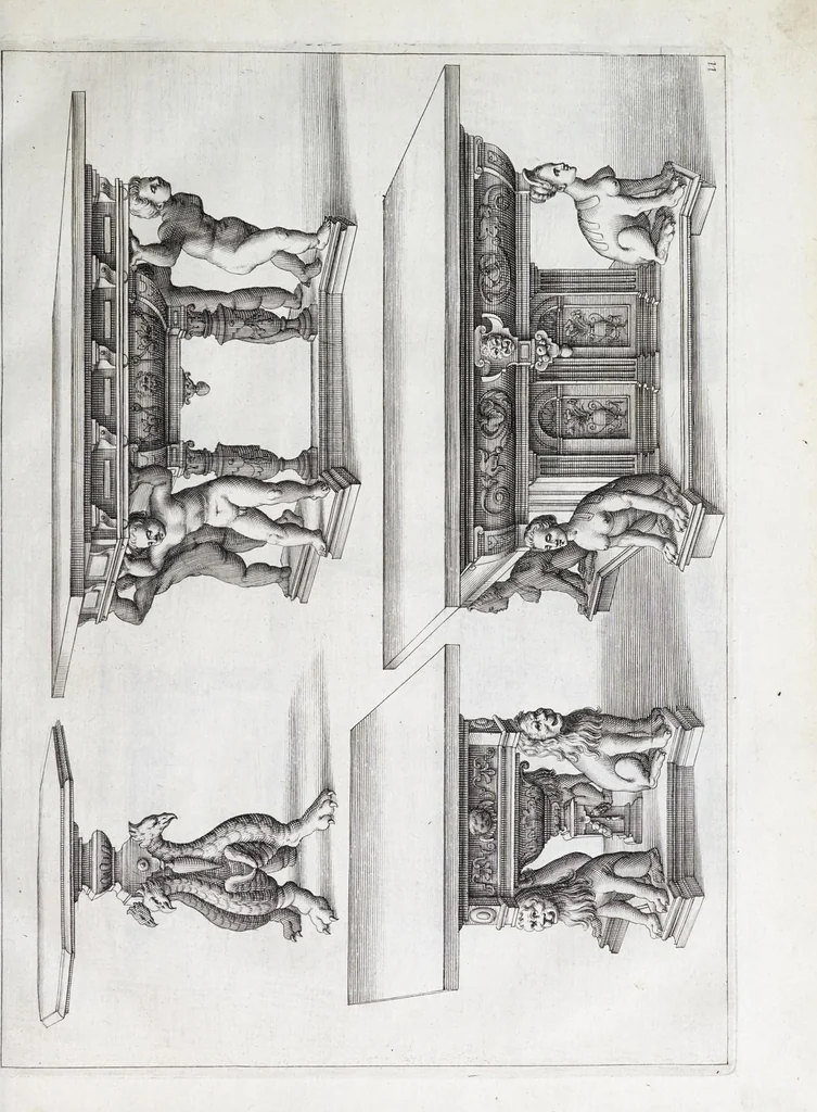 An illustration from Verscheyden schrynwerck, als portalen, kleerkassen, buffetten, ledikanten, tafels, kisten, stoelen, bancken, schabellen, hantdoex-rollen, glasborden en veel andre soorten van wercken, 1630, leaf 25