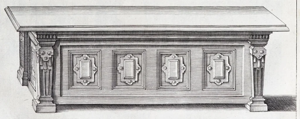 An illustration from Verscheyden schrynwerck, als portalen, kleerkassen, buffetten, ledikanten, tafels, kisten, stoelen, bancken, schabellen, hantdoex-rollen, glasborden en veel andre soorten van wercken, 1630, leaf 35