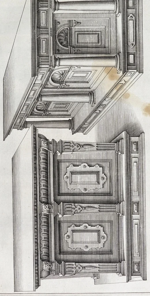 An illustration from Verscheyden schrynwerck, als portalen, kleerkassen, buffetten, ledikanten, tafels, kisten, stoelen, bancken, schabellen, hantdoex-rollen, glasborden en veel andre soorten van wercken, 1630, leaf 61