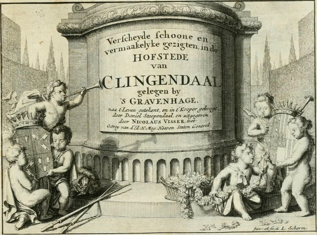 An illustration from Verscheyde schoone en vermaakelyke gezigten in de hofstede van Clingendaal gelegen by 's Gravenhage : naa t'leven getekent en in t'kooper gebrugt, 1679, leaf 2