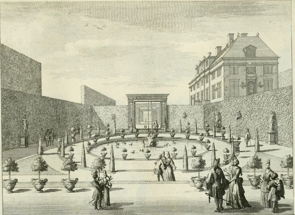 An illustration from Verscheyde schoone en vermaakelyke gezigten in de hofstede van Clingendaal gelegen by 's Gravenhage : naa t'leven getekent en in t'kooper gebrugt, 1679, leaf 32