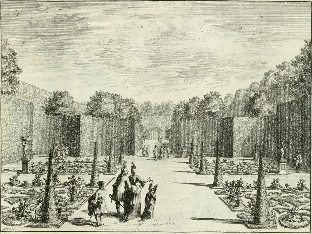 An illustration from Verscheyde schoone en vermaakelyke gezigten in de hofstede van Clingendaal gelegen by 's Gravenhage : naa t'leven getekent en in t'kooper gebrugt, 1679, leaf 34