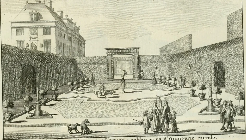 An illustration from Verscheyde schoone en vermaakelyke gezigten in de hofstede van Clingendaal gelegen by 's Gravenhage : naa t'leven getekent en in t'kooper gebrugt, 1679, leaf 36