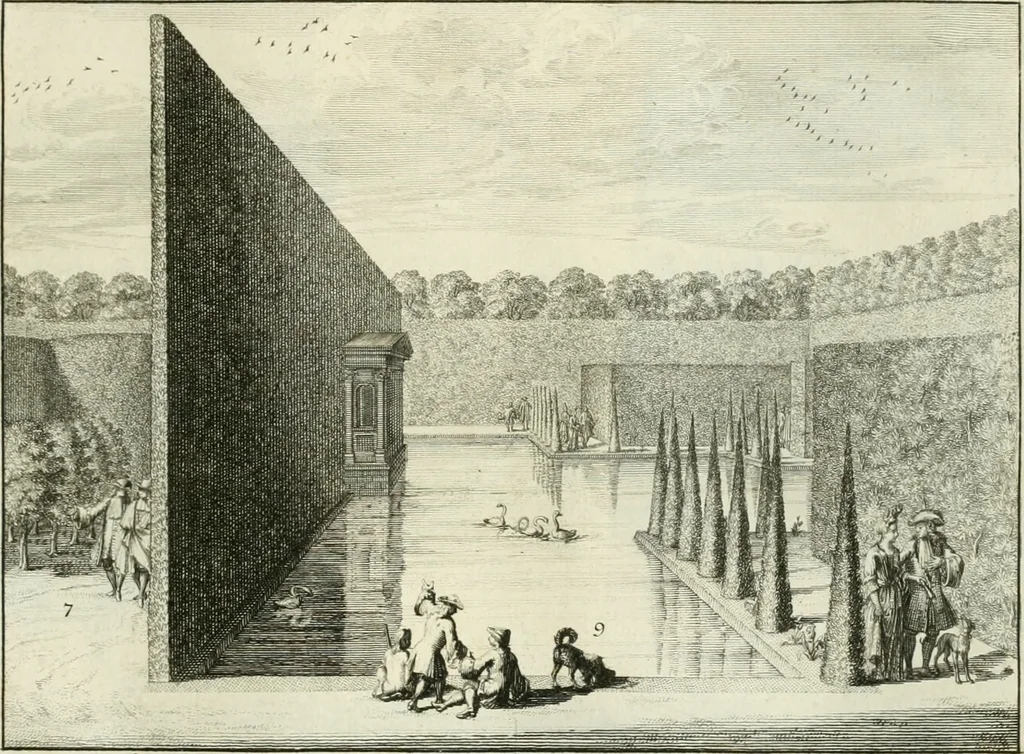 An illustration from Verscheyde schoone en vermaakelyke gezigten in de hofstede van Clingendaal gelegen by 's Gravenhage : naa t'leven getekent en in t'kooper gebrugt, 1679, leaf 48
