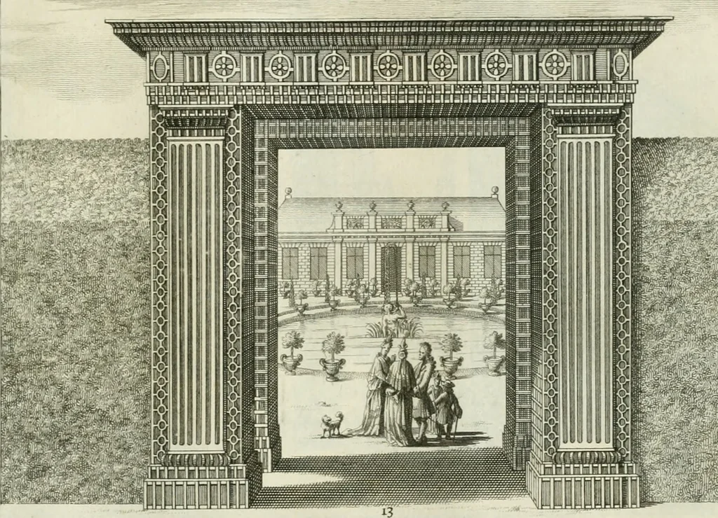 An illustration from Verscheyde schoone en vermaakelyke gezigten in de hofstede van Clingendaal gelegen by 's Gravenhage : naa t'leven getekent en in t'kooper gebrugt, 1679, leaf 56