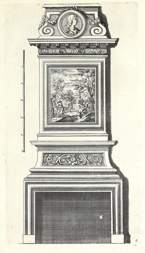 An illustration from Verschyde schoorsteen mantels nieulykx geinventeert door Mr. Bullet etc., architect du roy, leaf 11