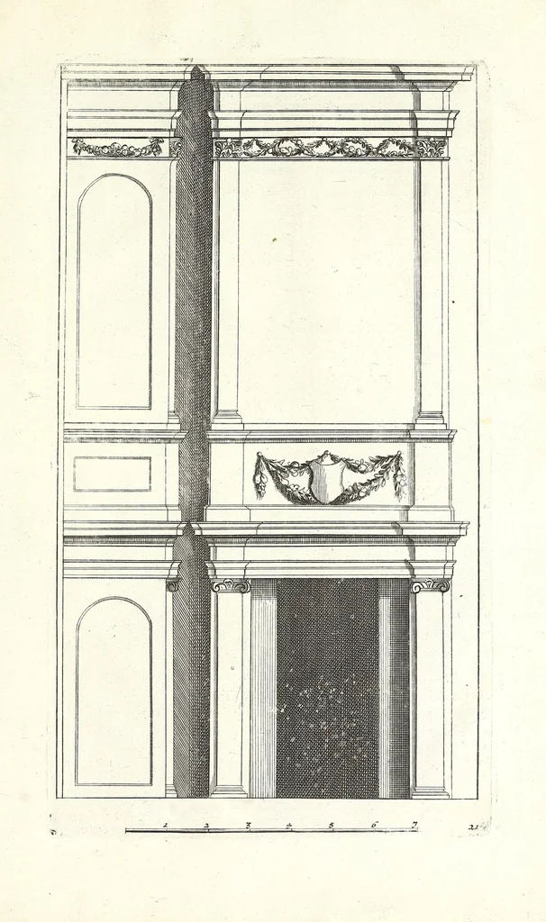 An illustration from Verschyde schoorsteen mantels nieulykx geinventeert door Mr. Bullet etc., architect du roy, leaf 43