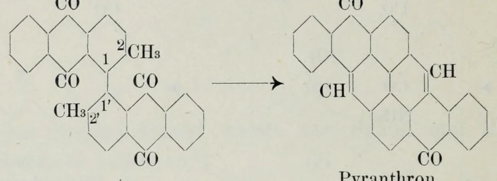 An illustration from Versuche zur Einfürung mehrerer Phtalsäurereste in aromatische Verbindungen und zur Darstellung neuer Küpenfarbstoffe der Anthracenreihe : Anhang - über die Reduktion der o-benzoylbenzoesäure, von der Technischen Hochschule "Fridericiana" zu Karlsruhe genehmigte Dissertation zur erlangung der Würde eines Doktor-Ingenieurs, 1908, leaf 10