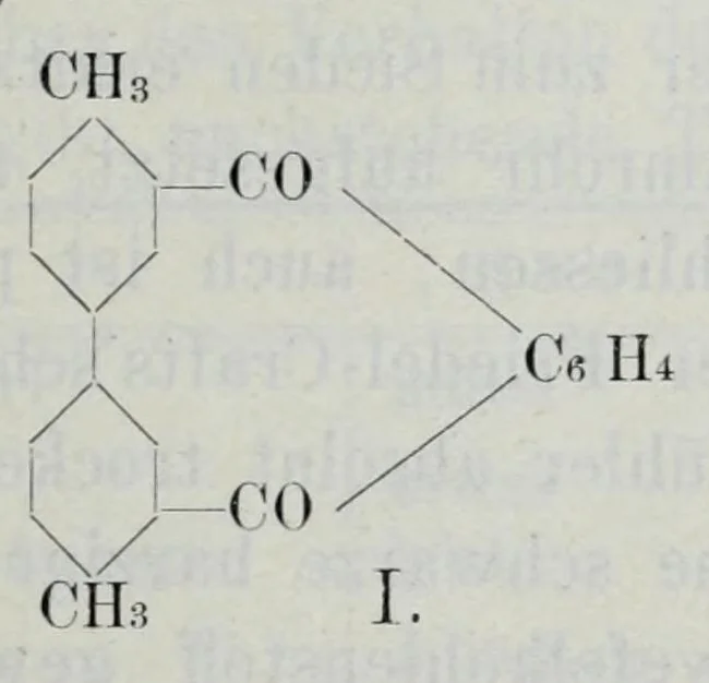 An illustration from Versuche zur Einfürung mehrerer Phtalsäurereste in aromatische Verbindungen und zur Darstellung neuer Küpenfarbstoffe der Anthracenreihe : Anhang - über die Reduktion der o-benzoylbenzoesäure, von der Technischen Hochschule "Fridericiana" zu Karlsruhe genehmigte Dissertation zur erlangung der Würde eines Doktor-Ingenieurs, 1908, leaf 19