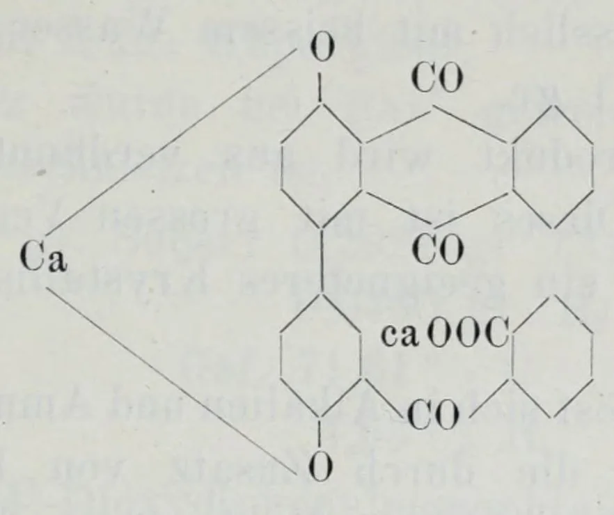 An illustration from Versuche zur Einfürung mehrerer Phtalsäurereste in aromatische Verbindungen und zur Darstellung neuer Küpenfarbstoffe der Anthracenreihe : Anhang - über die Reduktion der o-benzoylbenzoesäure, von der Technischen Hochschule "Fridericiana" zu Karlsruhe genehmigte Dissertation zur erlangung der Würde eines Doktor-Ingenieurs, 1908, leaf 39
