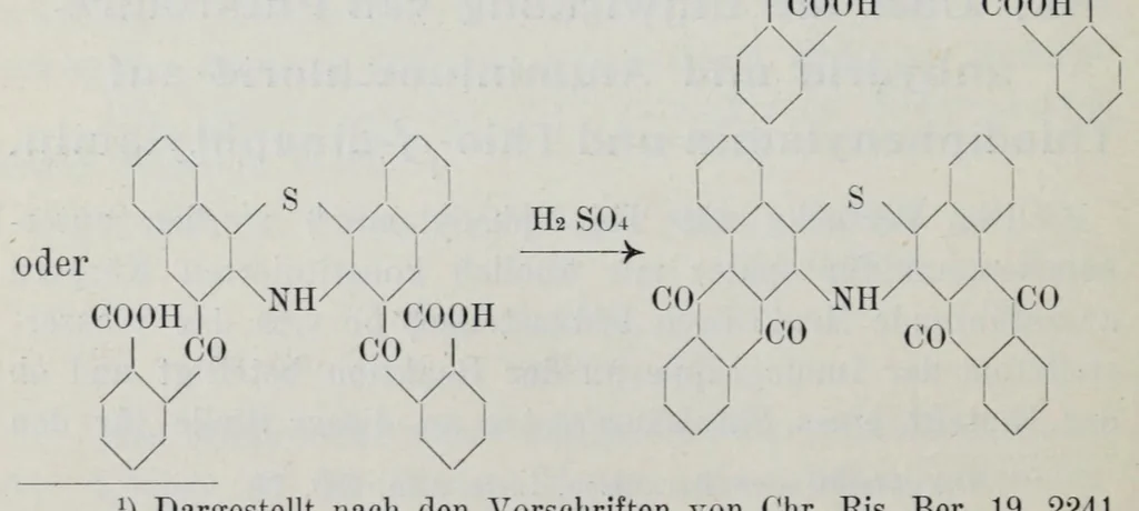 An illustration from Versuche zur Einfürung mehrerer Phtalsäurereste in aromatische Verbindungen und zur Darstellung neuer Küpenfarbstoffe der Anthracenreihe : Anhang - über die Reduktion der o-benzoylbenzoesäure, von der Technischen Hochschule "Fridericiana" zu Karlsruhe genehmigte Dissertation zur erlangung der Würde eines Doktor-Ingenieurs, 1908, leaf 80