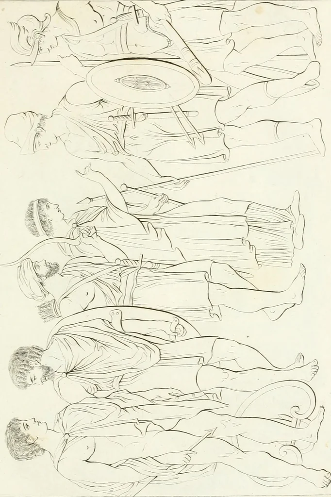 An illustration from Versuch über Gebräuche, Kleidung und Waffen der ältesten Völker bis auf Constantin den Grossen : nebst einigen Anmerkungen über die Schaubühne, 1802, leaf 138