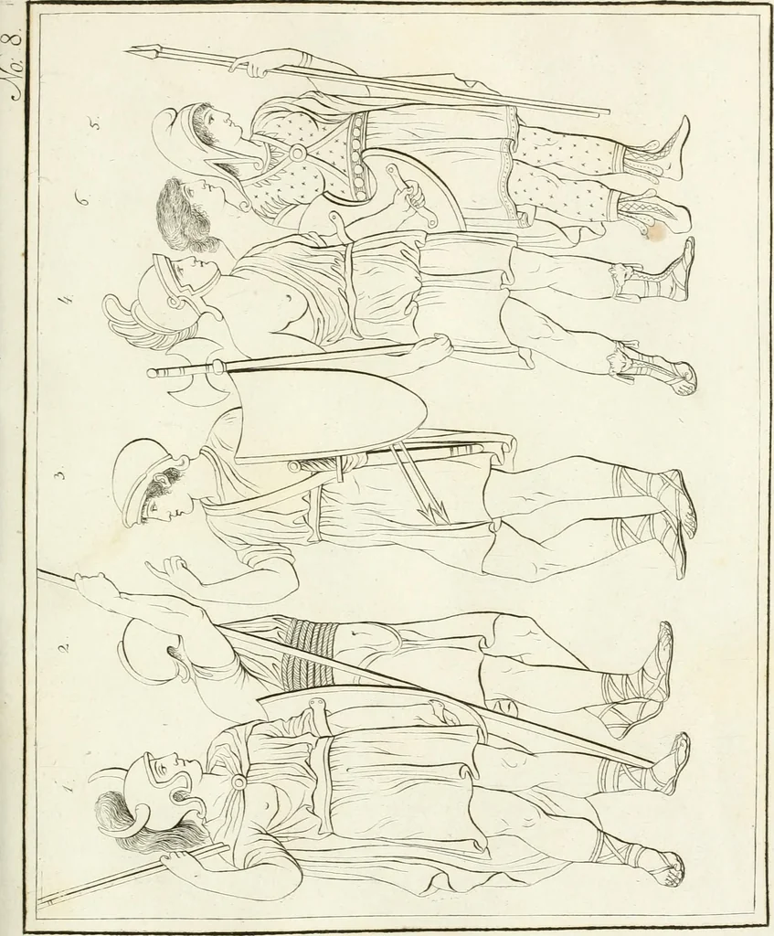 An illustration from Versuch über Gebräuche, Kleidung und Waffen der ältesten Völker bis auf Constantin den Grossen : nebst einigen Anmerkungen über die Schaubühne, 1802, leaf 144
