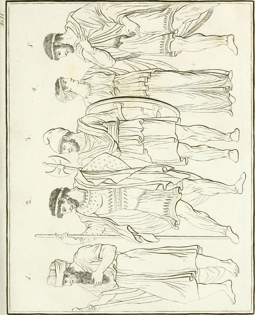 An illustration from Versuch über Gebräuche, Kleidung und Waffen der ältesten Völker bis auf Constantin den Grossen : nebst einigen Anmerkungen über die Schaubühne, 1802, leaf 150