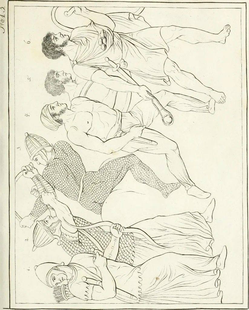 An illustration from Versuch über Gebräuche, Kleidung und Waffen der ältesten Völker bis auf Constantin den Grossen : nebst einigen Anmerkungen über die Schaubühne, 1802, leaf 154