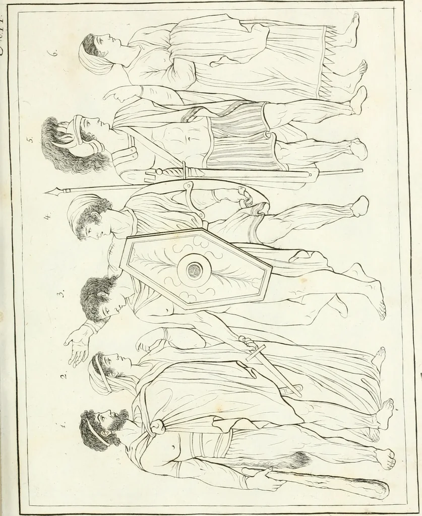 An illustration from Versuch über Gebräuche, Kleidung und Waffen der ältesten Völker bis auf Constantin den Grossen : nebst einigen Anmerkungen über die Schaubühne, 1802, leaf 156