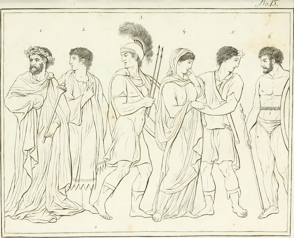 An illustration from Versuch über Gebräuche, Kleidung und Waffen der ältesten Völker bis auf Constantin den Grossen : nebst einigen Anmerkungen über die Schaubühne, 1802, leaf 158