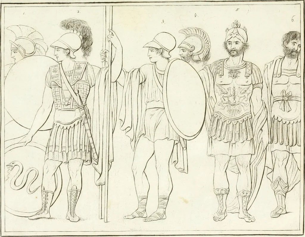An illustration from Versuch über Gebräuche, Kleidung und Waffen der ältesten Völker bis auf Constantin den Grossen : nebst einigen Anmerkungen über die Schaubühne, 1802, leaf 166