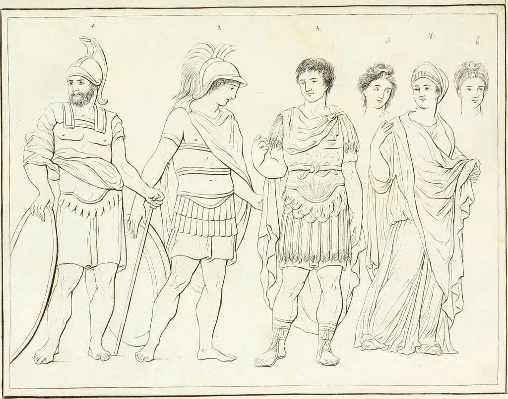 An illustration from Versuch über Gebräuche, Kleidung und Waffen der ältesten Völker bis auf Constantin den Grossen : nebst einigen Anmerkungen über die Schaubühne, 1802, leaf 168