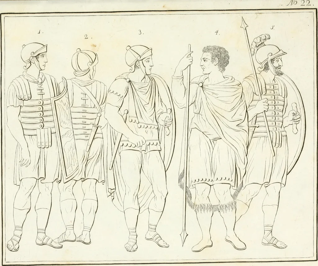 An illustration from Versuch über Gebräuche, Kleidung und Waffen der ältesten Völker bis auf Constantin den Grossen : nebst einigen Anmerkungen über die Schaubühne, 1802, leaf 172