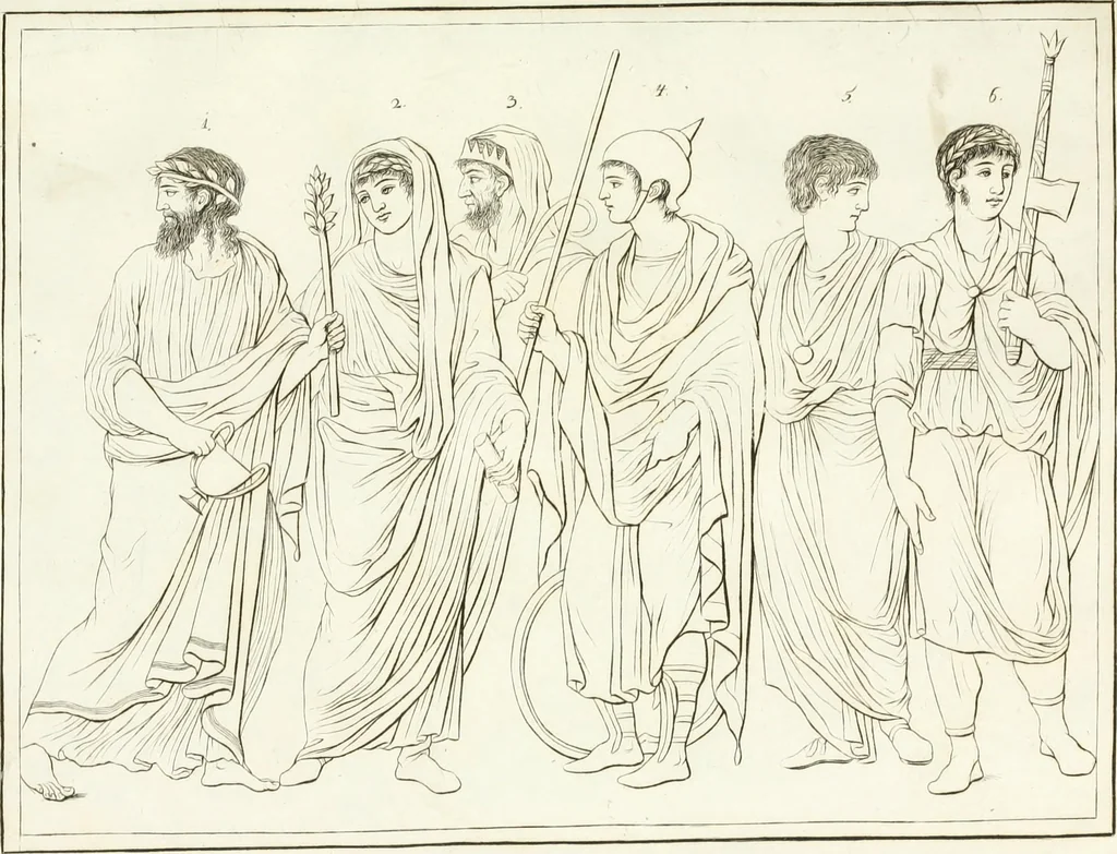 An illustration from Versuch über Gebräuche, Kleidung und Waffen der ältesten Völker bis auf Constantin den Grossen : nebst einigen Anmerkungen über die Schaubühne, 1802, leaf 174