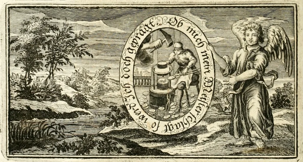 An illustration from Versüssete Bitterkeit, im Leben, Lieben und Leiden : angewiesen von dem Apostel I. Corinth. X. 13. und zu allgemeinen Trost in allerhand geistlichen und leiblichen Anfechtungen, als die weiland mit reiner Gottes-Furcht und edler Tugend-begabte Jungfer Sophie Charlotte Weigbers, den 13. Martij Morgens umb 10. Uhr des 1683. Jahrs, ihr Christlich und rühmlich-geführtes Leben im 14. Jahr Ihres Alters, mit ungemeiner Gedult und Freuden-Müthigkeit in wahren Glauben und Vertrauen auff das theurste verdienst Jesu Christij seelig beschlossen : und dero entseelter Leib den 20. Martij bey hoher Gegenwart und sonst ungemeiner Volckreicher Versamlung in der teutschen Kirchen zu S. Peter allhie seiner Ruhe-Kammer einverleibet wurde, 1685, leaf 167
