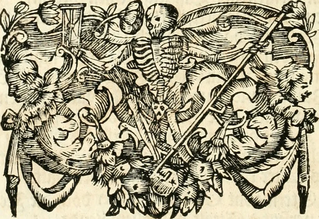An illustration from Versüssete Bitterkeit, im Leben, Lieben und Leiden : angewiesen von dem Apostel I. Corinth. X. 13. und zu allgemeinen Trost in allerhand geistlichen und leiblichen Anfechtungen, als die weiland mit reiner Gottes-Furcht und edler Tugend-begabte Jungfer Sophie Charlotte Weigbers, den 13. Martij Morgens umb 10. Uhr des 1683. Jahrs, ihr Christlich und rühmlich-geführtes Leben im 14. Jahr Ihres Alters, mit ungemeiner Gedult und Freuden-Müthigkeit in wahren Glauben und Vertrauen auff das theurste verdienst Jesu Christij seelig beschlossen : und dero entseelter Leib den 20. Martij bey hoher Gegenwart und sonst ungemeiner Volckreicher Versamlung in der teutschen Kirchen zu S. Peter allhie seiner Ruhe-Kammer einverleibet wurde, 1685, leaf 399