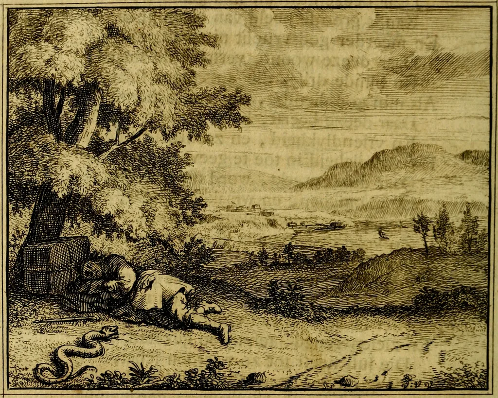 An illustration from Vervolg der leerzaame zinnebeelden ; Spiegel der boetvaardigheid en genade : en eenige stichtelyke gezangen, 1758, leaf 89